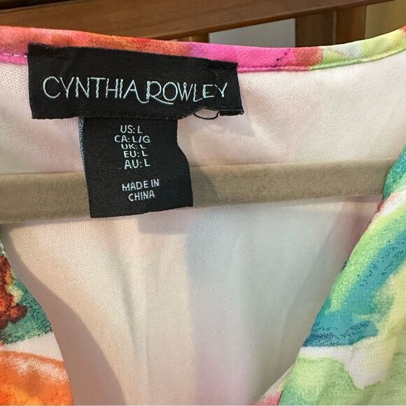 Cynthia Rowley Floral Smocked Tiered Short Sleeve Maxi Dress | L - Picture 9 of 9